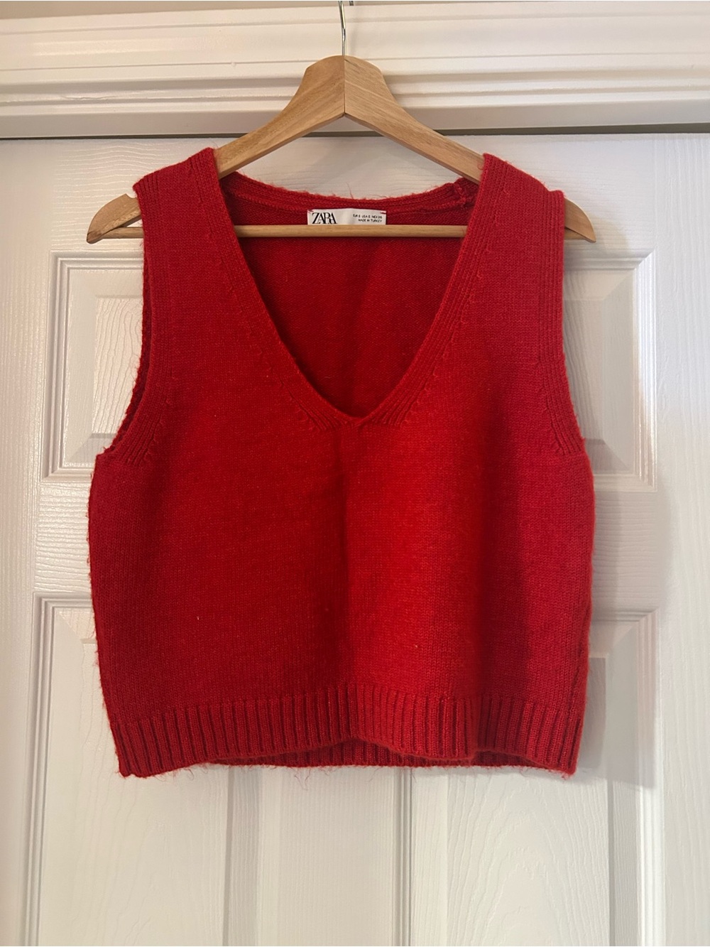 ZARA Bright Red V-Neck Knit Sweater Vest